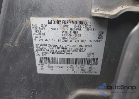 2008 Ford Edge Sel z USA, uszkodzony, nr VIN 2FMDK48C28BA78934